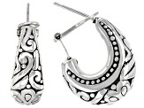 Sterling Silver Oxidized Floral J-Hoop Tube Earrings