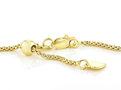 18K Yellow Gold Over Sterling Silver 1.35mm Diamond-Cut Adjustable Popcorn Chain