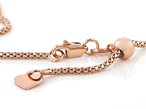 18K Rose Gold Over Sterling Silver 1.35mm Diamond-Cut Adjustable Popcorn Chain