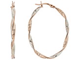 Sterling Silver and 18K Rose Gold Over Sterling Silver Texture Polished Oval Tube Hoop Earrings