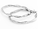 Sterling Silver Texture Polished Oval Tube Hoop Earrings