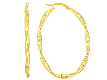 Picture of 18K Yellow Gold Over Sterling Silver Texture Polished Oval Tube Hoop Earrings