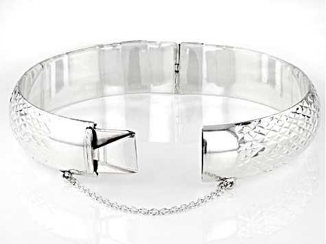 Sterling Silver Diamond-Cut Hinged 15MM Bangle Bracelet