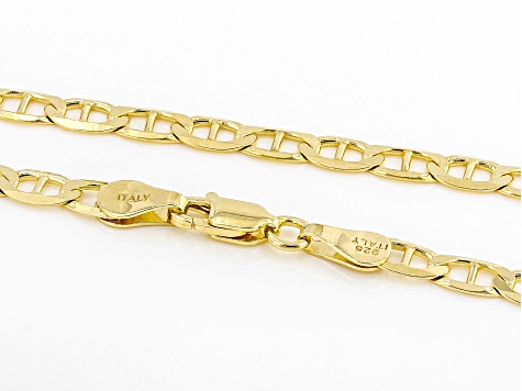 18K Yellow Gold Over Sterling Silver 4.4MM Flat Mariner 20 Inch Chain