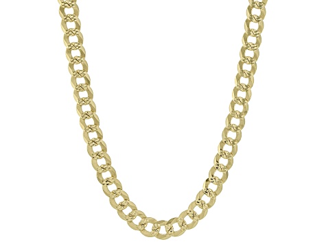 18K Yellow Gold Over Sterling Silver 7.1MM Diamond-Cut Curb 18 Inch Chain