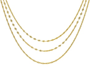 18K Yellow Gold Over Sterling Silver 2.5MM Set of 3 Twisted 18-20-22 Inch Chains