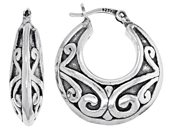 Picture of Sterling Silver Oxidized Graduated Floral Tube Hoop Earrings