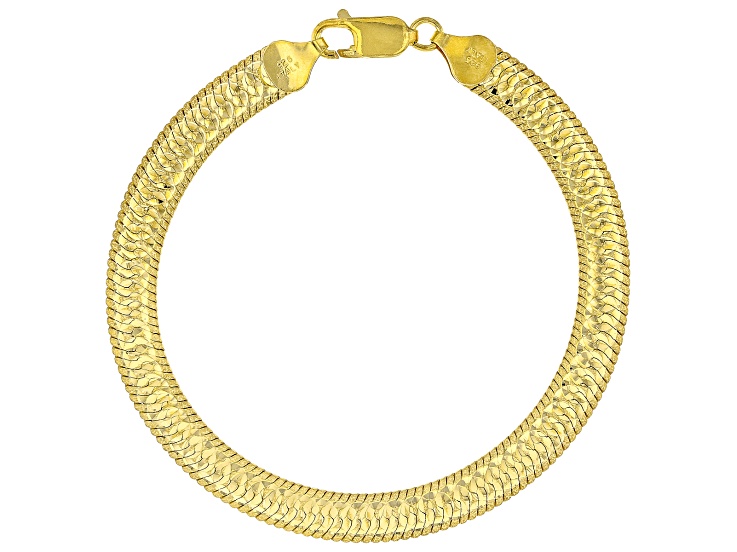 18K Yellow Gold Over Sterling Silver Diamond-cut Herringbone Chain
