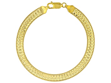 Picture of 18K Yellow Gold Over Sterling Silver Diamond-cut Herringbone Chain Link Bracelet