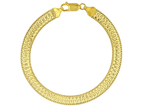 18K Yellow Gold Over Sterling Silver Diamond-cut Herringbone Chain Link Bracelet