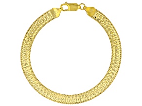 18K Yellow Gold Over Sterling Silver Diamond-cut Herringbone Chain Link Bracelet