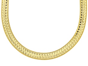 18K Yellow Gold Over Sterling Silver Reversible Diamond Cut Herringbone Chain Link Necklace