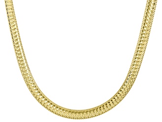 18K Yellow Gold Over Sterling Silver Reversible Diamond Cut Herringbone Chain Link Necklace