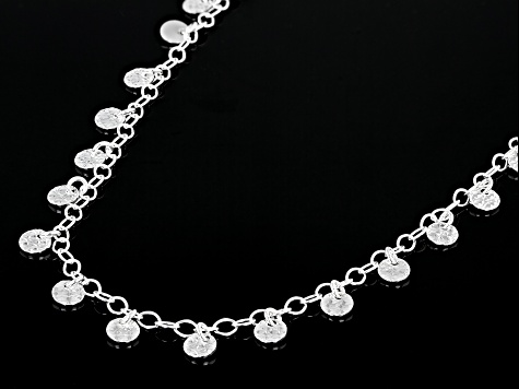 Sterling Silver Textured & Polished Circle Disk 18 Inch Necklace