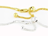 Sterling Silver & 18K Yellow Gold Over Sterling Silver Diamond-Cut Adjustable Wheat Chain Set Of 2