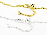 Sterling Silver & 18K Yellow Gold Over Sterling Silver Adjustable 1.5mm Singapore 24" Chain Set Of 2