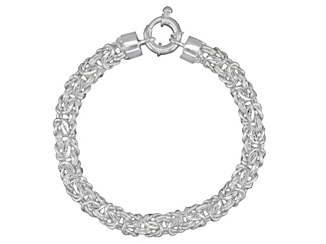 Sterling Silver 7.5mm Flat Byzantine Link Bracelet