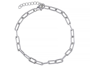 Rhodium Over Sterling Silver Polished & Textured Paperclip Link Bracelet