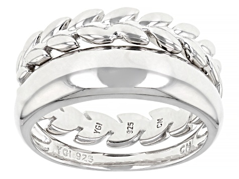 Rhodium Over Sterling Silver Set Of 2 Band Rings