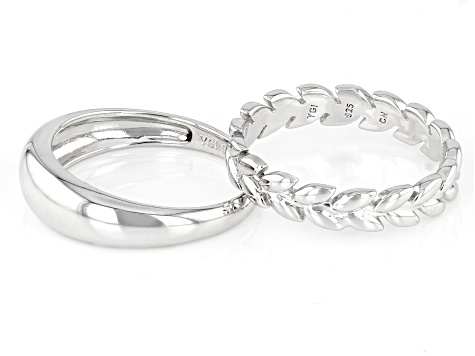 Rhodium Over Sterling Silver Set Of 2 Band Rings