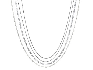 Picture of Sterling Silver Beaded, Mariner, Diamond-Cut Snake, and Singapore 20 Inch Chain Set of 4