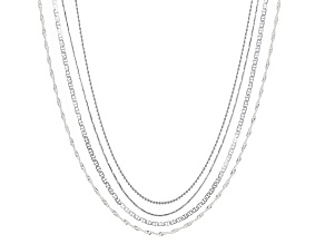 Sterling Silver Beaded, Mariner, Diamond-Cut Snake, and Singapore 20 Inch Chain Set of 4
