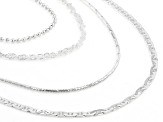 Sterling Silver Beaded, Mariner, Diamond-Cut Snake, and Singapore 20 Inch Chain Set of 4