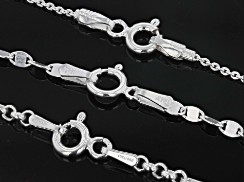 Sterling Silver Valentino, Rolo Station, & Bar Station 20 Inch Chain Set of 3
