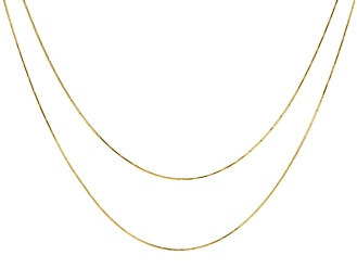 18k Yellow Gold Over Sterling Silver Set Of 2 20 And 24 Inch Snake Chains With Diamond-Cut Stations