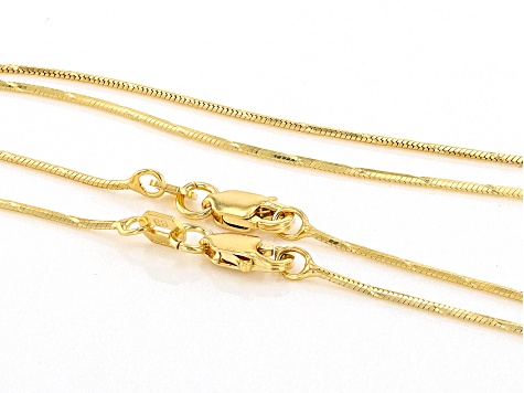 18k Yellow Gold Over Sterling Silver Set Of 2 20 And 24 Inch Snake Chains With Diamond-Cut Stations