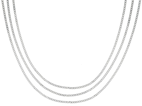 Sterling Silver 1.4mm 18, 20, And 22 Inch Cuban Link Chain Set Of 3