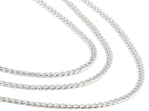 Sterling Silver 1.4mm 18, 20, And 22 Inch Cuban Link Chain Set Of 3