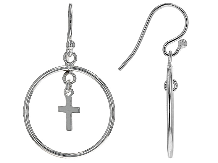 Sterling Silver Cross Dangle Hoop Earrings - DOM485 | JTV