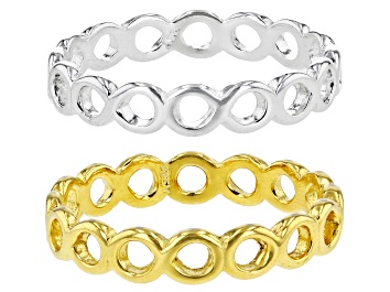 Picture of Sterling Silver & 18k Yellow Gold Over Sterling Silver Set of 2 Infinity Band Rings
