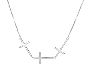 Sterling Silver 3 Sideways Cross 20 Inch Necklace