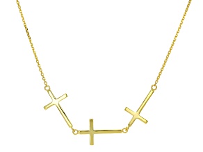 18k Yellow Gold Over Sterling Silver 3 Sideways Cross 20 Inch Necklace
