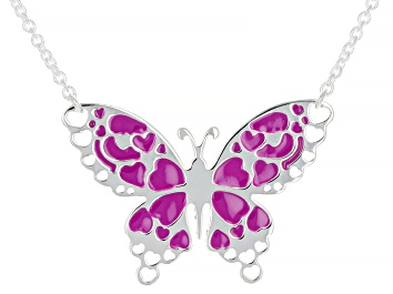 Picture of Sterling Silver Purple Enamel Butterfly 18 Inch Necklace