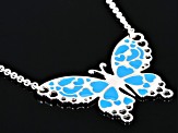 Sterling Silver Turquoise Color Enamel Butterfly 18 Inch Necklace