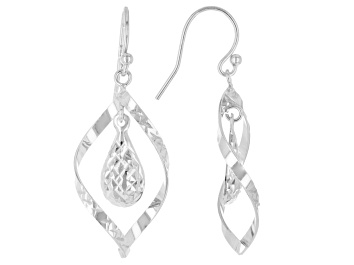 Picture of Sterling Silver Diamond-Cut Teardrop Swirl Dangle Earrings
