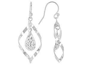 Sterling Silver Diamond-Cut Teardrop Swirl Dangle Earrings