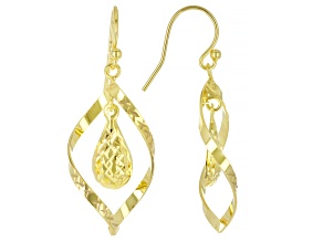 18k Yellow Gold Over Sterling Silver Diamond-Cut Teardrop Swirl Dangle Earrings