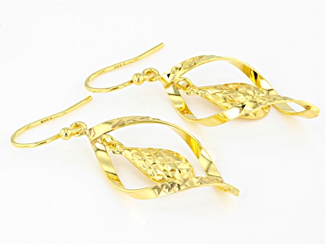 18k Yellow Gold Over Sterling Silver Diamond-Cut Teardrop Swirl Dangle Earrings