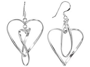 Sterling Silver Double Heart Dangle Earrings