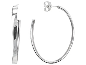 Sterling Silver Twisted Oval 1 5/8" J-Hoop Earrings