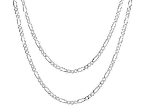 Sterling Silver 1.7mm 20 & 24 Inch Figaro Chain Set Of 2