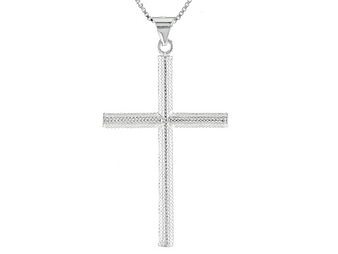 Sterling Silver Diamond-Cut Cross Pendant With 18 Inch Box Chain