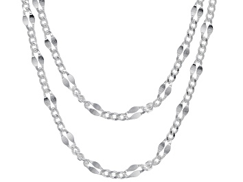 Picture of Sterling Silver Curb Link Mirror Station 18 & 20 Inch Chain Set of 2