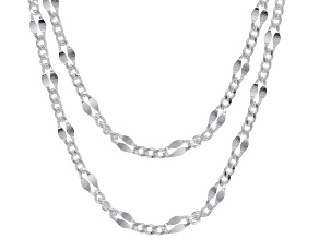Sterling Silver Curb Link Mirror Station 18 & 20 Inch Chain Set of 2