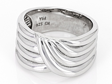 Rhodium Over Sterling Silver Graduated Crossover Ring