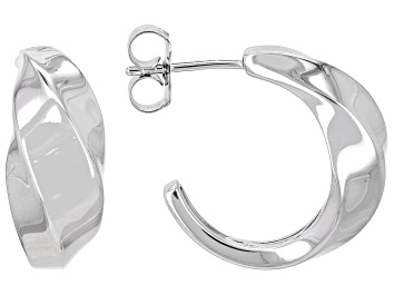 Picture of Rhodium Over Sterling Silver 13/16" Twisted J-Hoop Earrings